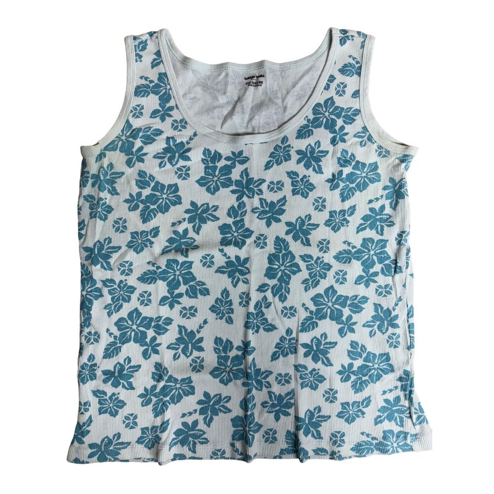 Bobbi Brooks Blue & White Floral Print Tank Top XL 100% Cotton